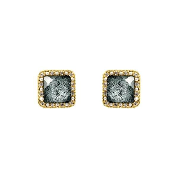 Anorak Blue Square Resin Earrings With Gold Plated Edge And Pave Studs 1 Anorak Blue Square Resin Earrings With Gold Plated Edge And Pave Studs