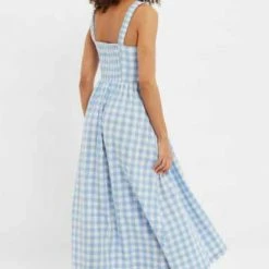 Anorak Louche Clover Picnic Check Button Through Midi Dress Blue