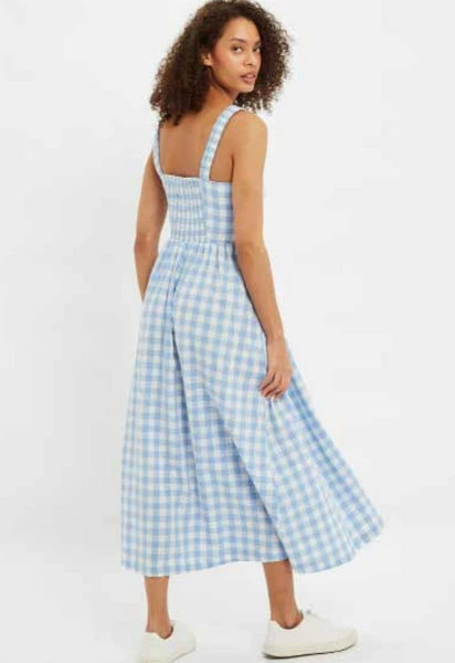 Anorak Louche Clover Picnic Check Button Through Midi Dress Blue 1 Anorak Louche Clover Picnic Check Button Through Midi Dress Blue
