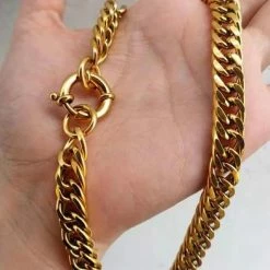 Anorak Gold Plated Double Cuban 10 Mm Link Chain Necklace