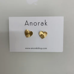Anorak Gold Plated Flat Heart Stud Earrings