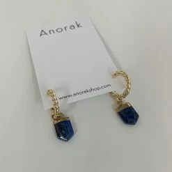 Anorak 18 K Gold Plated Twisted Hoops With Lapis Stone