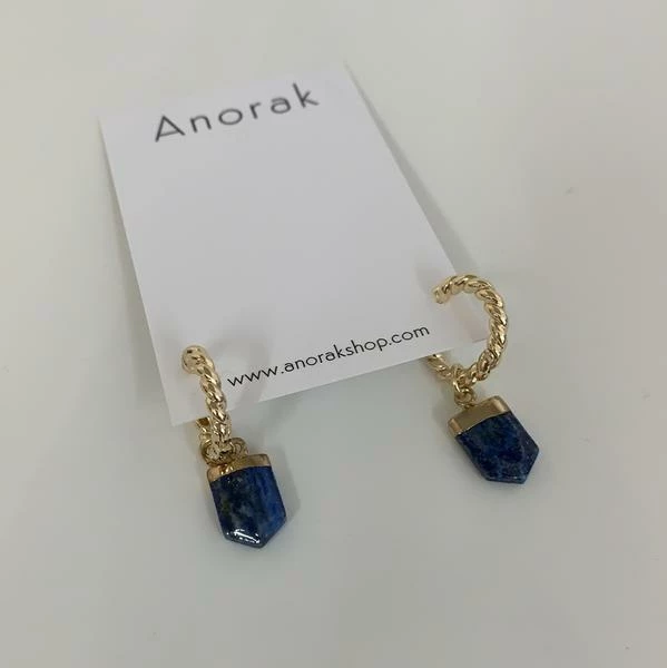 Anorak 18 K Gold Plated Twisted Hoops With Lapis Stone 1 Anorak 18 K Gold Plated Twisted Hoops With Lapis Stone
